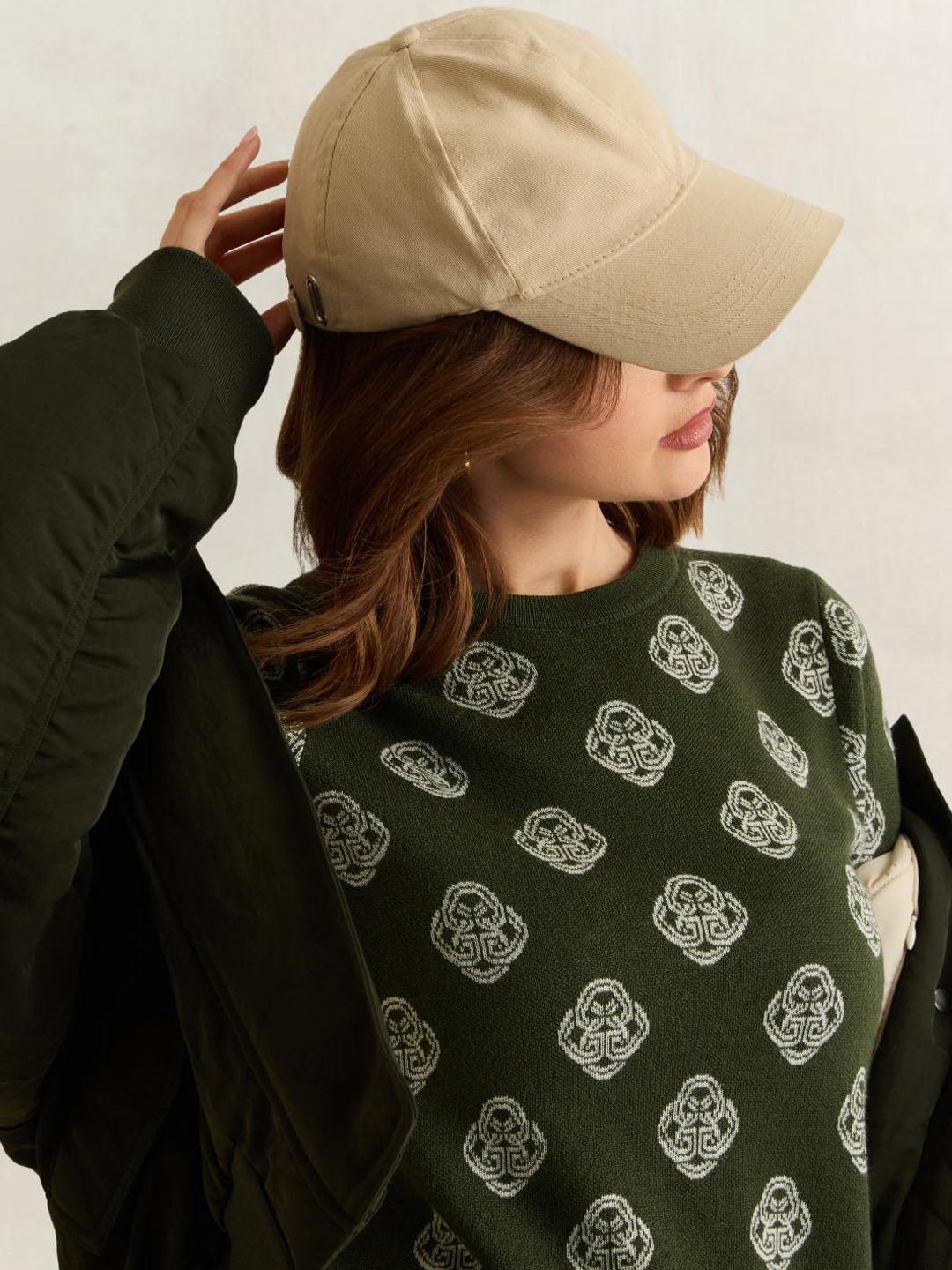 Gant Women Green Graphic Regular Fit Merinowool Jacquard Sweater