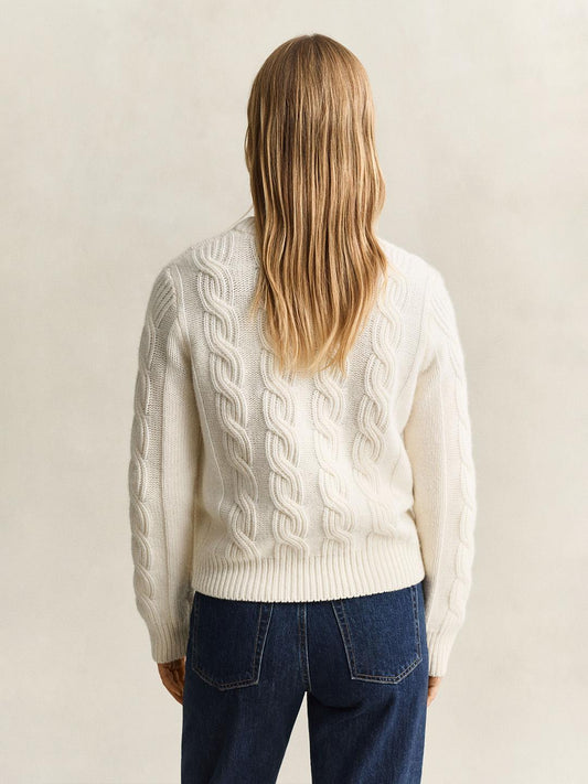 Gant Women Off White Cable Relaxed Fit Wool Blend Sweater
