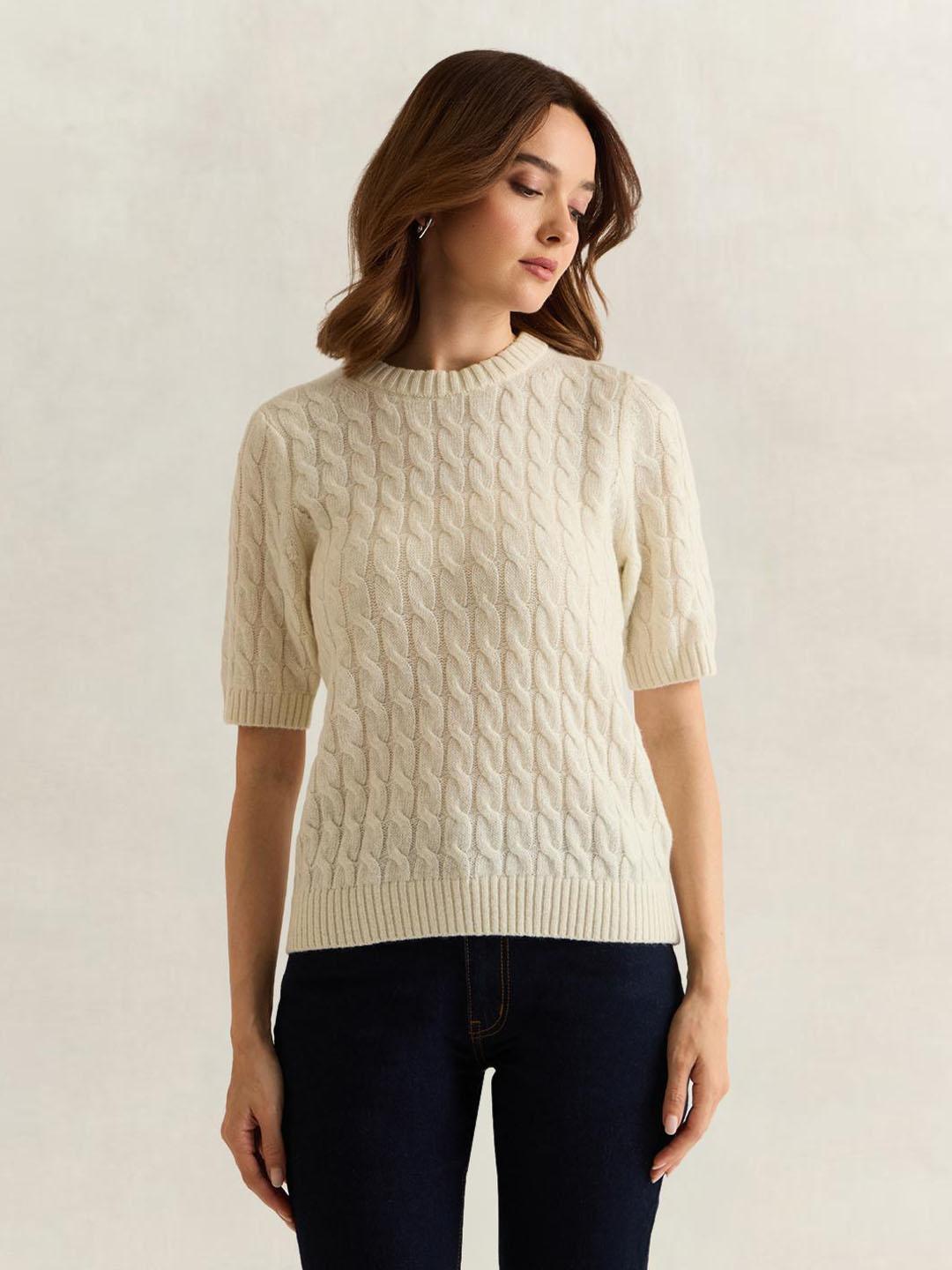 Gant Women Cream Solid Regular Fit Sweater