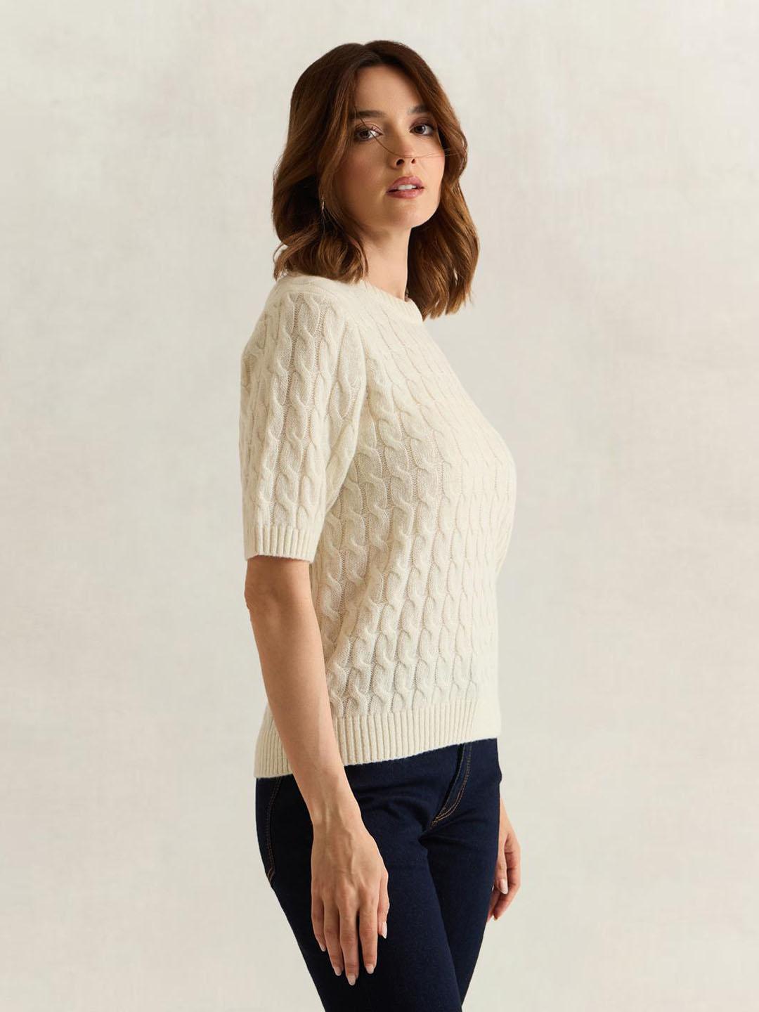 Gant Women Cream Solid Regular Fit Sweater