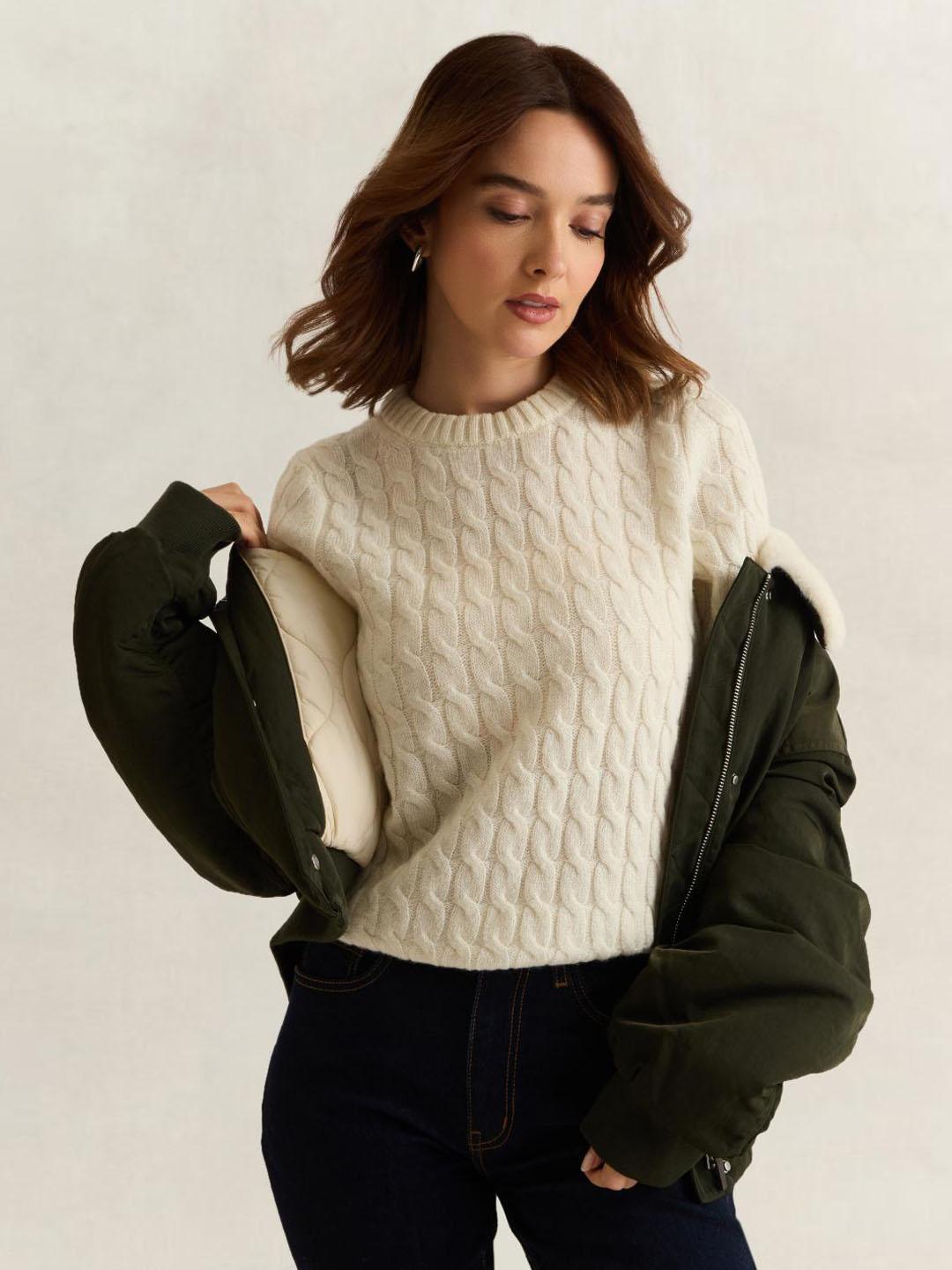 Gant Women Cream Solid Regular Fit Sweater