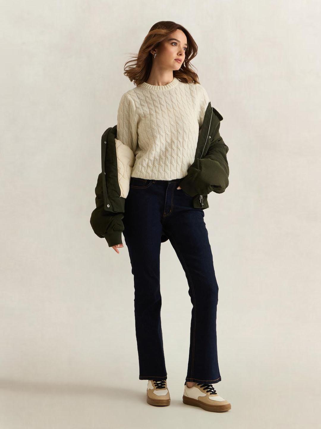 Gant Women Cream Solid Regular Fit Sweater