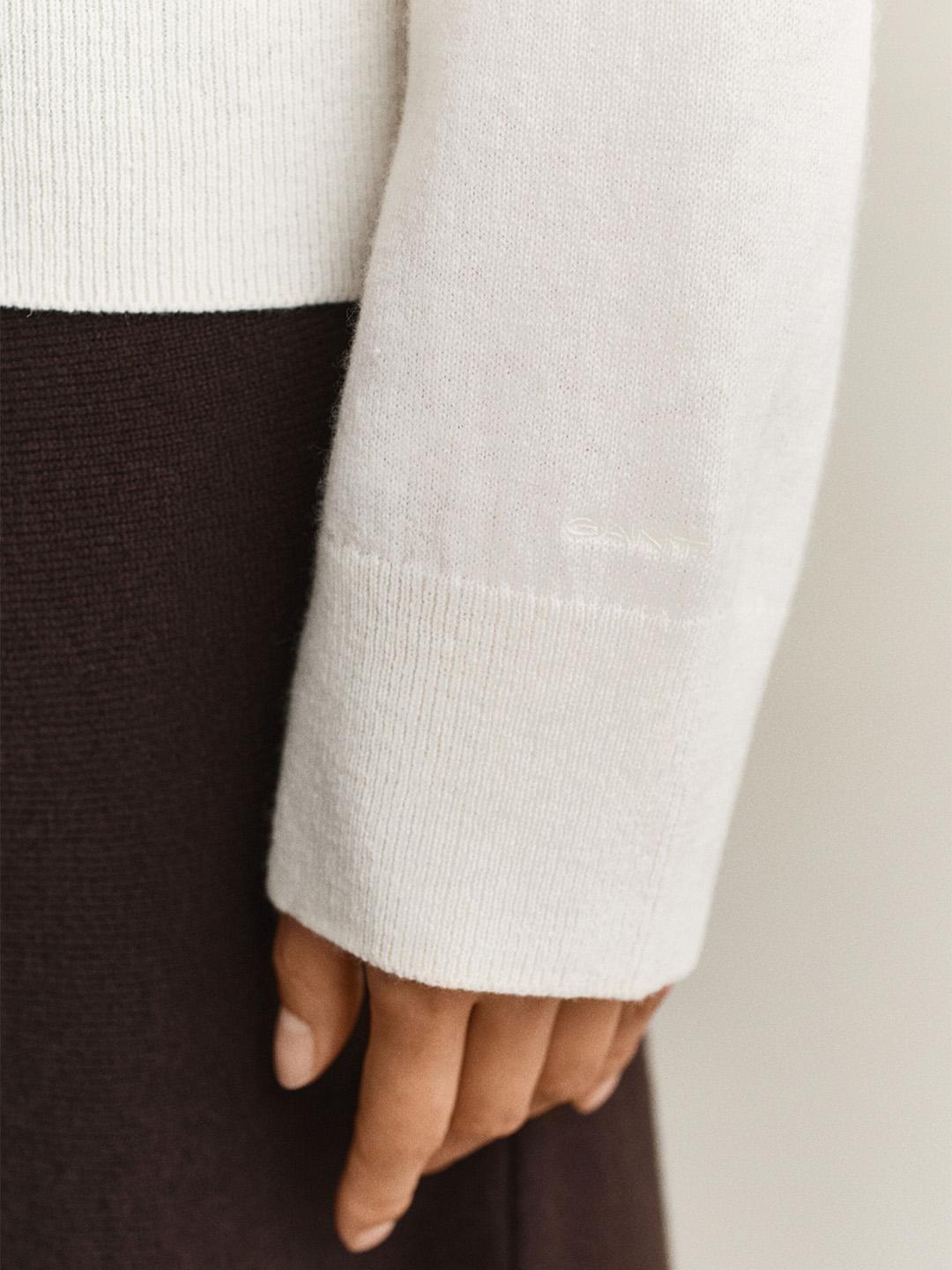 Gant Women Off White Solid Relaxed Fit Lambswool Sweater