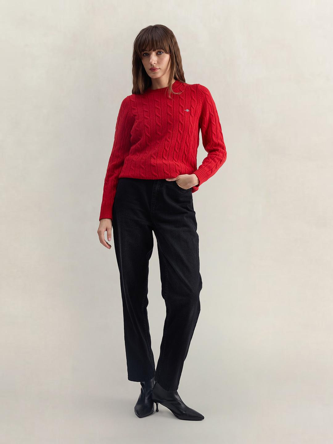 Gant Women Red Regular Fit Lambswool Sweater