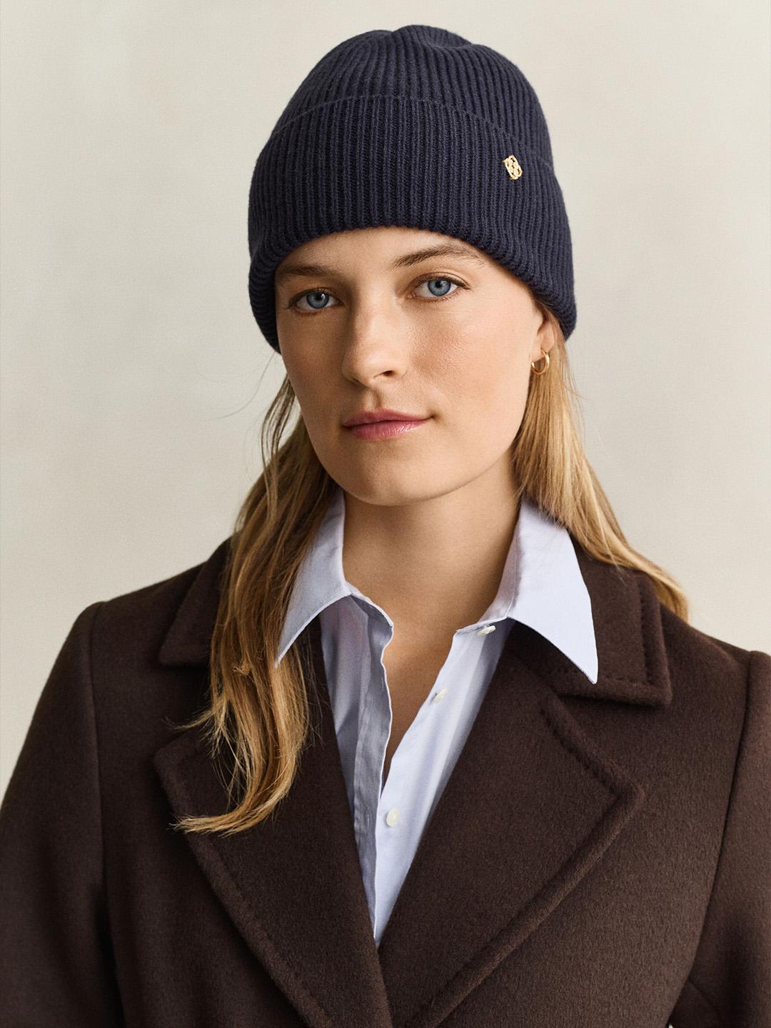 Gant Women Blue Solid Wool Beanies