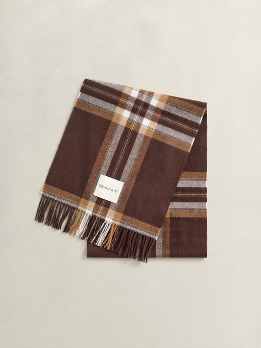 Gant Women Brown Tartan Check Merinowool Scarf