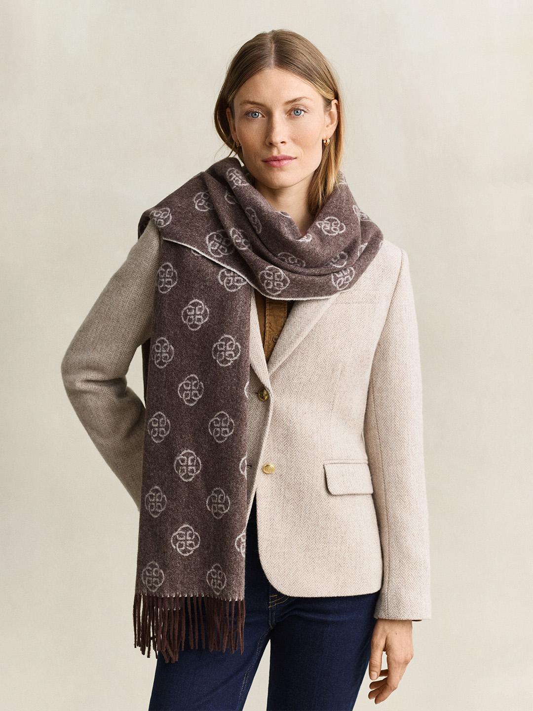 Gant Women Brown Printed Merinowool Scarf