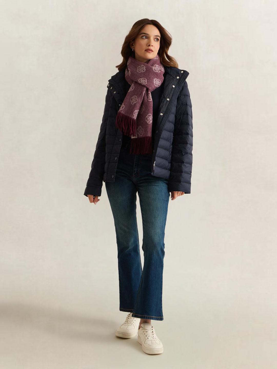 Gant Women Wine Printed Merinowool Monogram Scarf