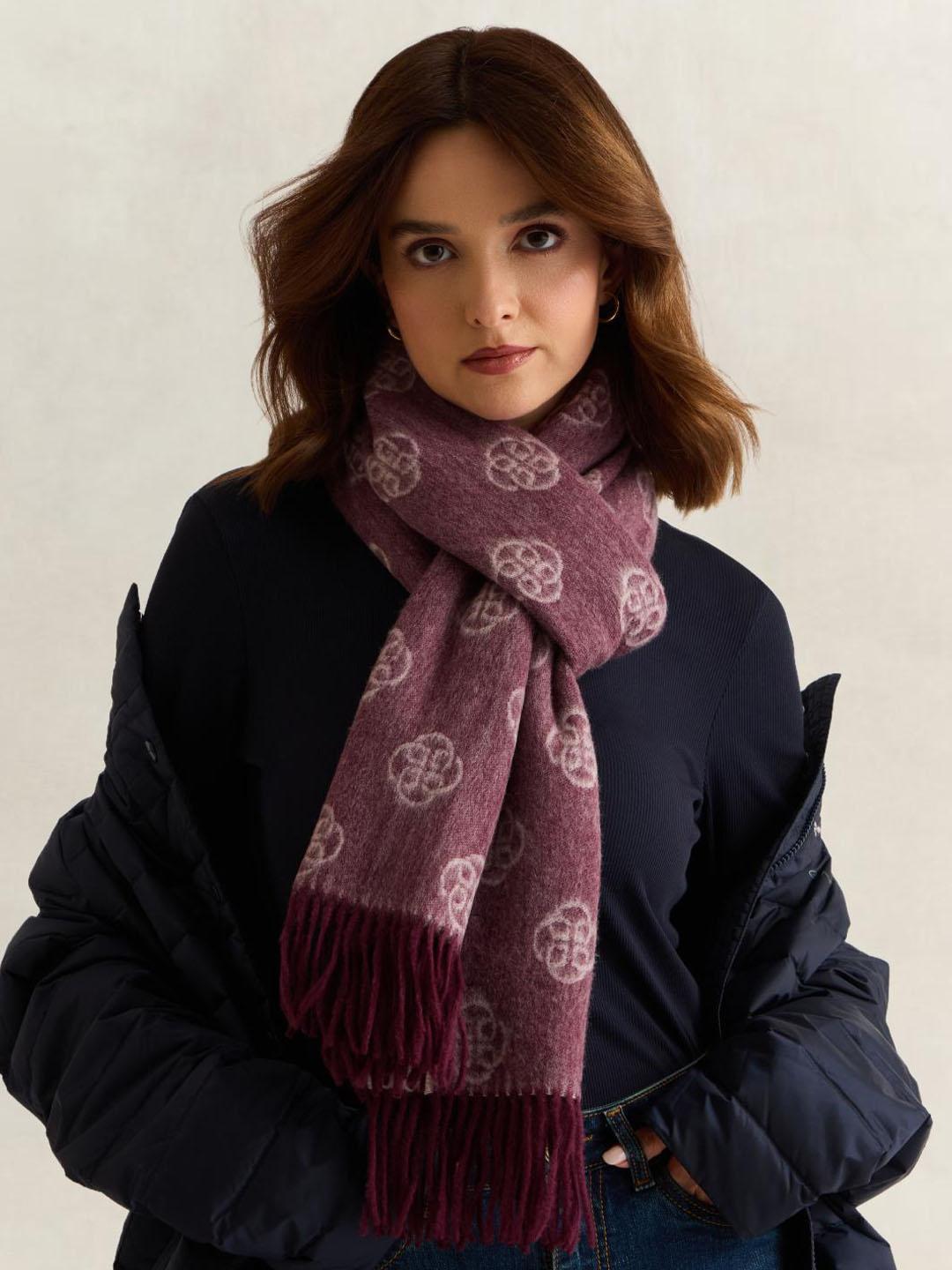Gant Women Wine Printed Merinowool Monogram Scarf