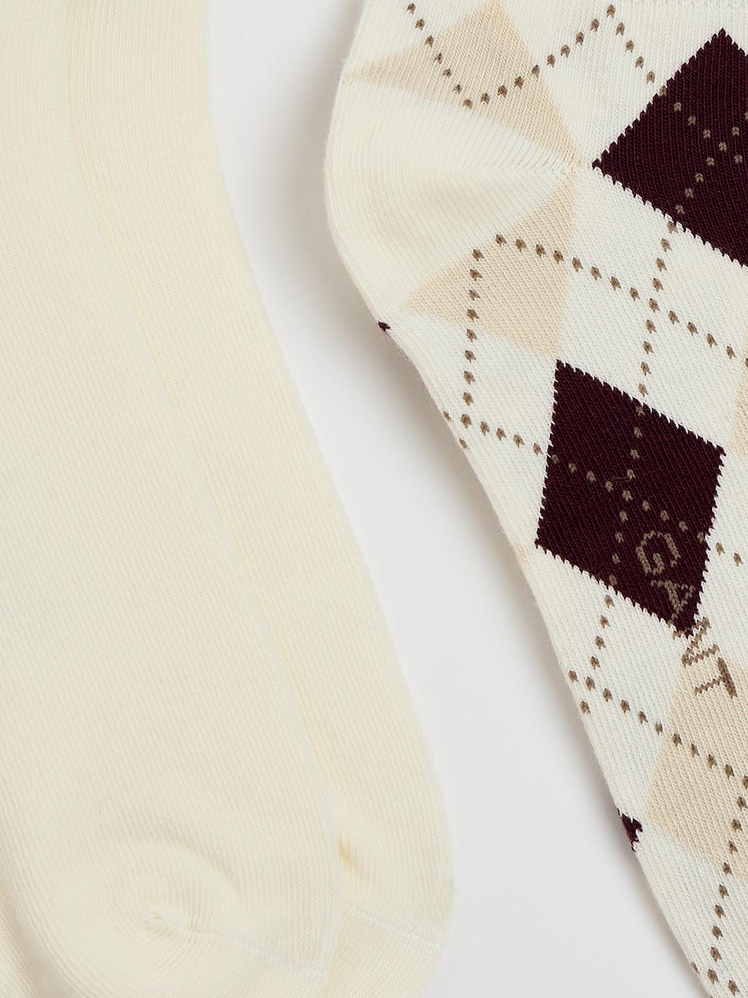 Gant Women White Argyle Checked Socks - Pack Of 2