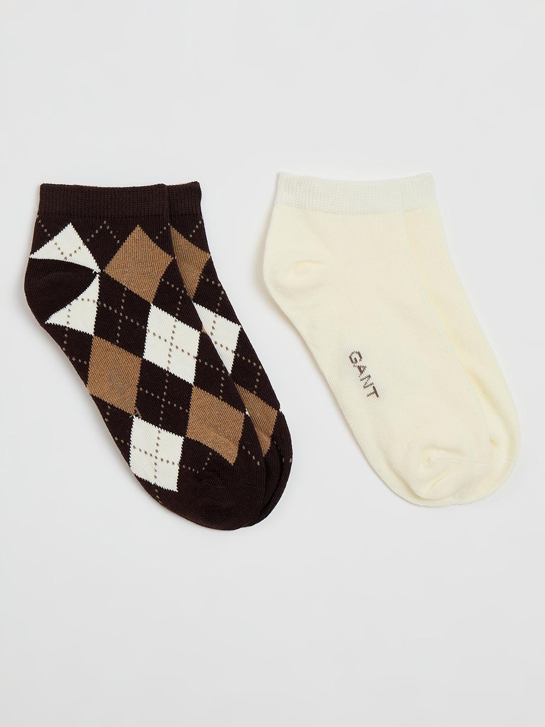 Gant Women Brown And White Argyle Checked Socks - Pack Of 2