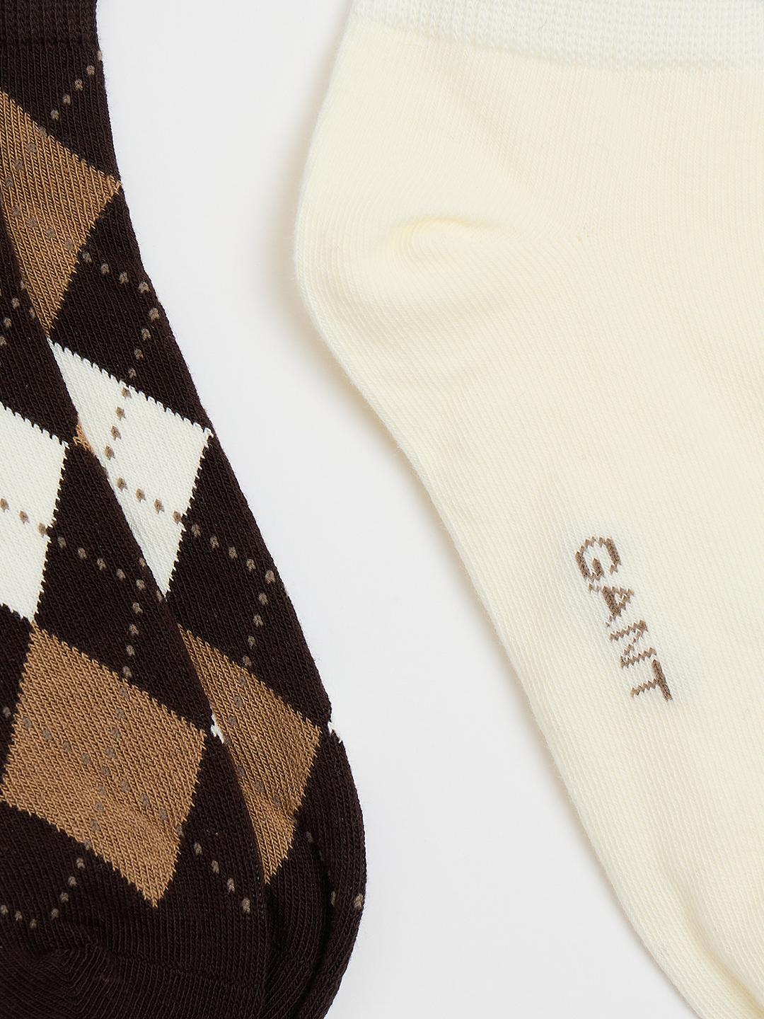 Gant Women Brown And White Argyle Checked Socks - Pack Of 2