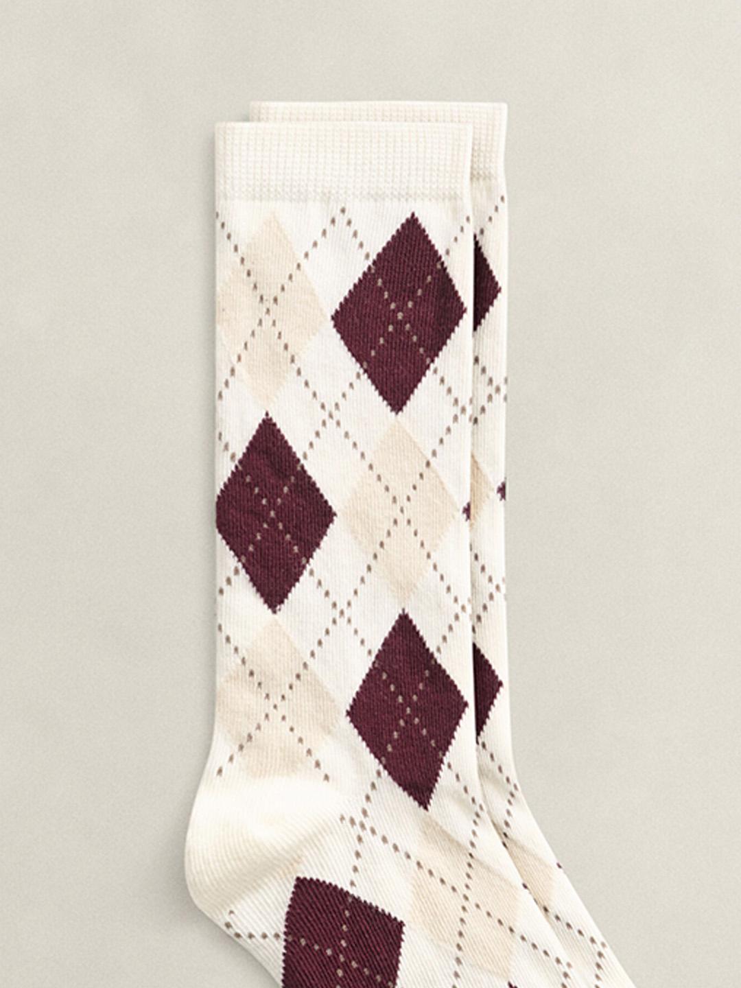 Gant Women White Argyle Check Socks