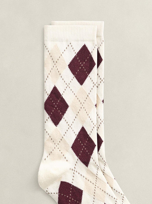 Gant Women White Argyle Check Socks