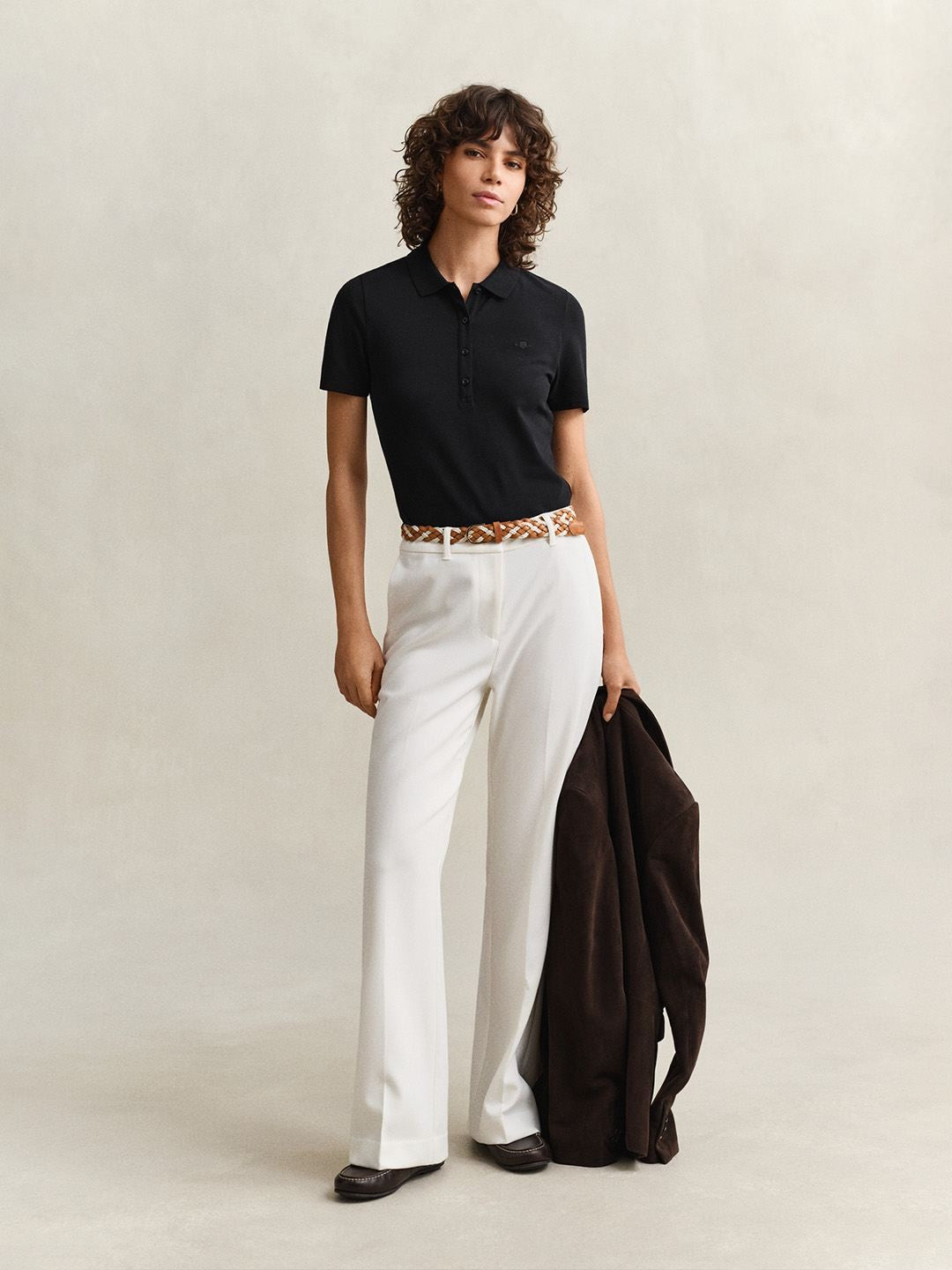 Gant Women Black Solid Slim Fit Polo T-Shirt