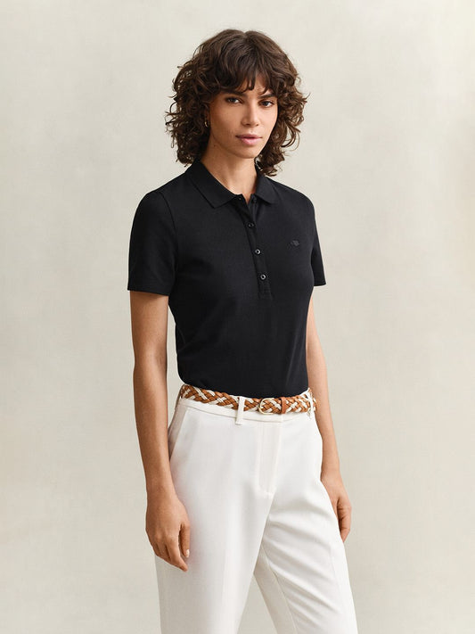 Gant Women Black Solid Slim Fit Polo T-Shirt