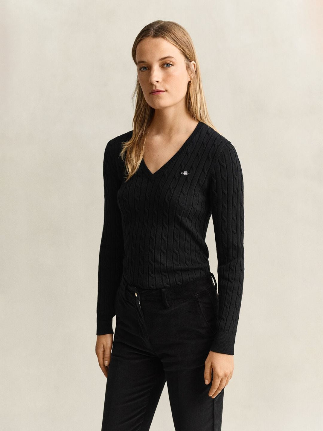 Gant Women Black Textured Slim Fit Sweater
