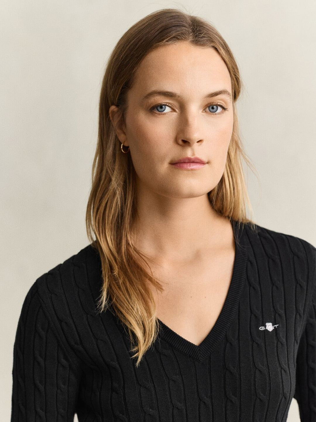 Gant Women Black Textured Slim Fit Sweater