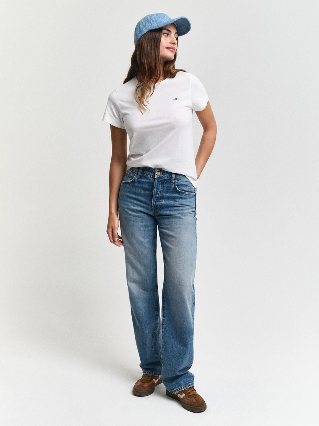 Gant Women White Solid Regular Fit Pure Cotton T-Shirt