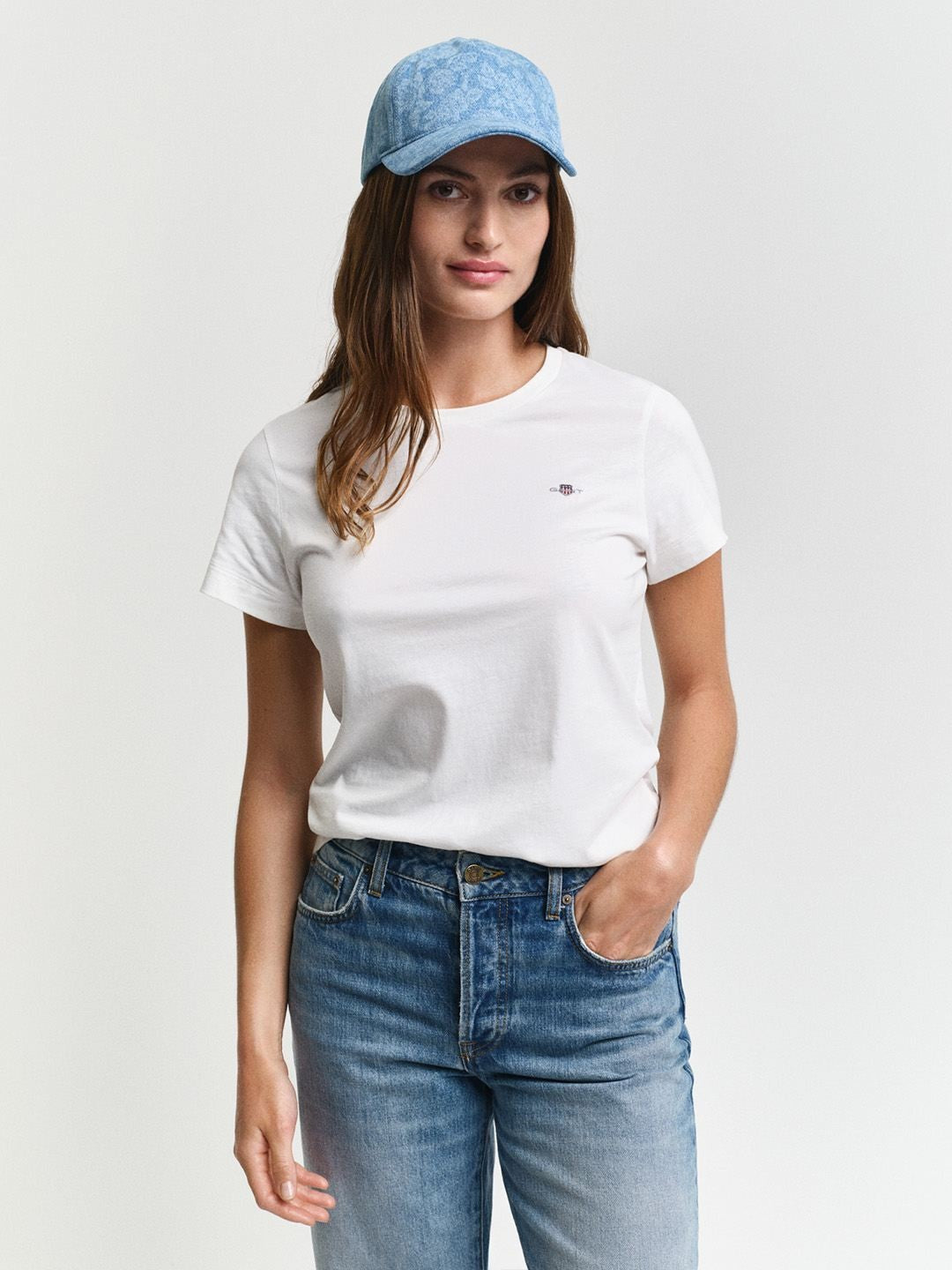 Gant Women White Solid Regular Fit Pure Cotton T-Shirt