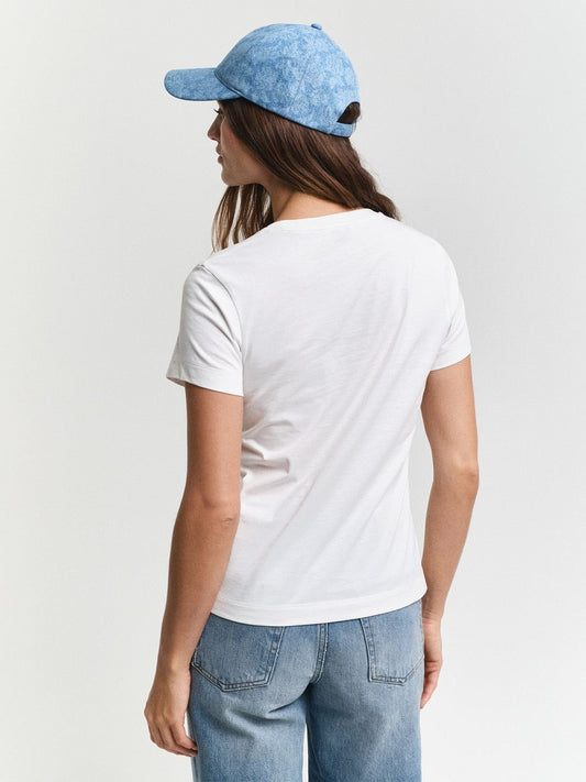Gant Women White Solid Regular Fit Pure Cotton T-Shirt
