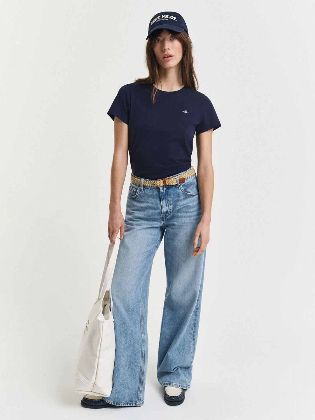 Gant Women Navy Blue Solid Regular Fit Pure Cotton T-Shirt
