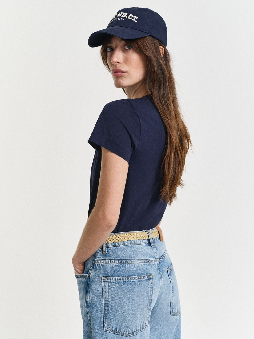Gant Women Navy Blue Solid Regular Fit Pure Cotton T-Shirt