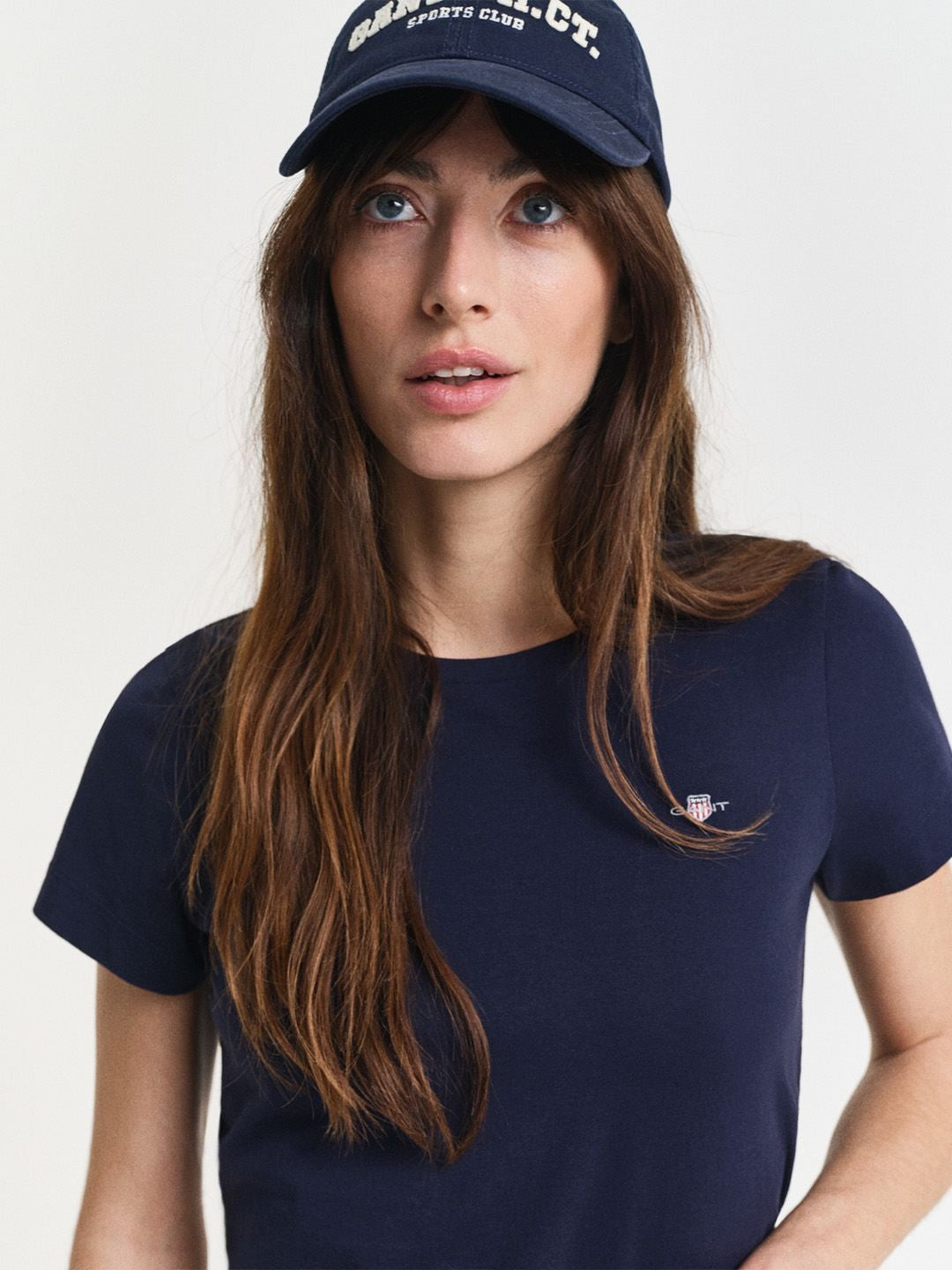 Gant Women Navy Blue Solid Regular Fit Pure Cotton T-Shirt