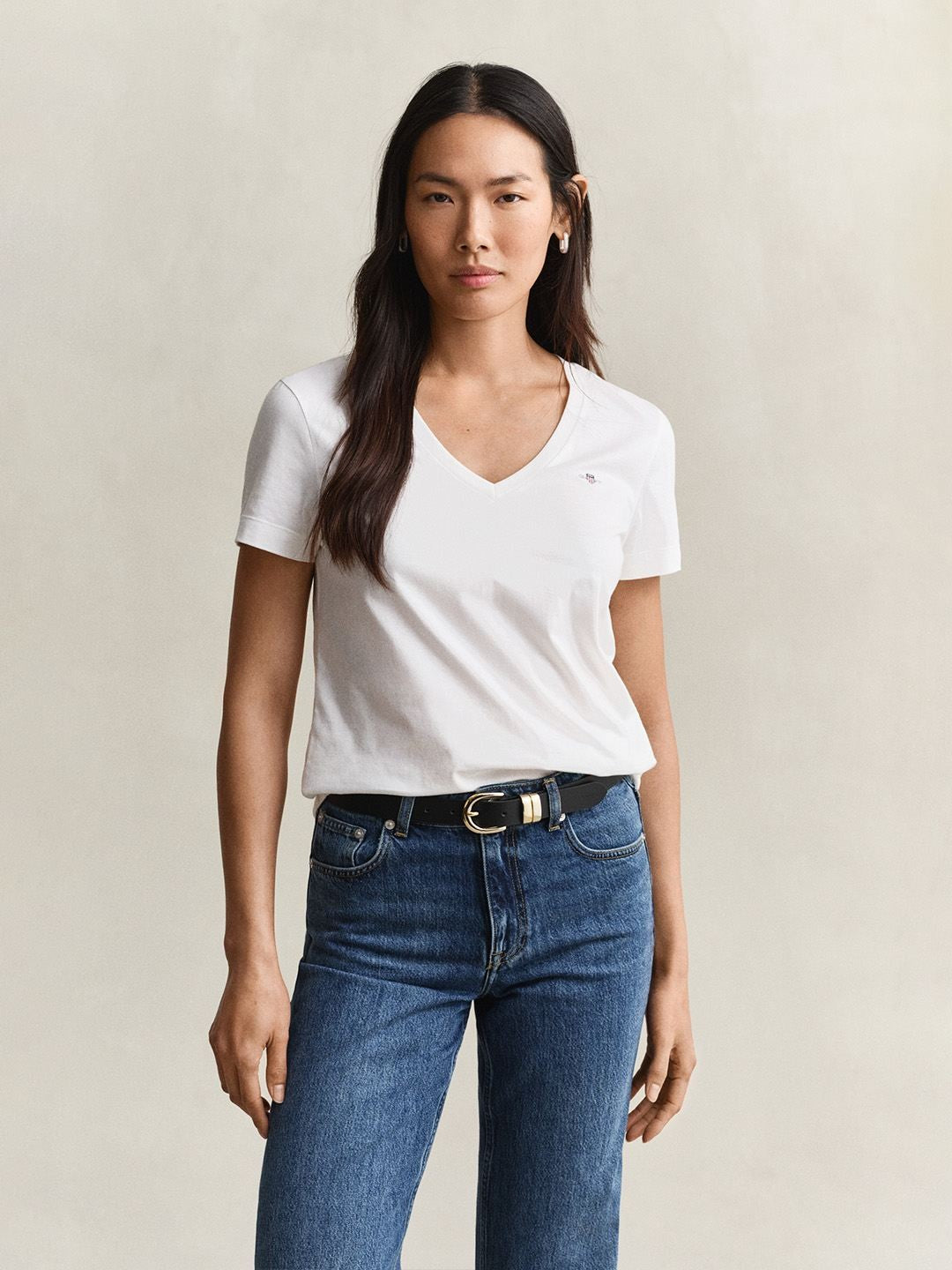 Gant Women White Solid Regular Fit Pure Cotton T-Shirt