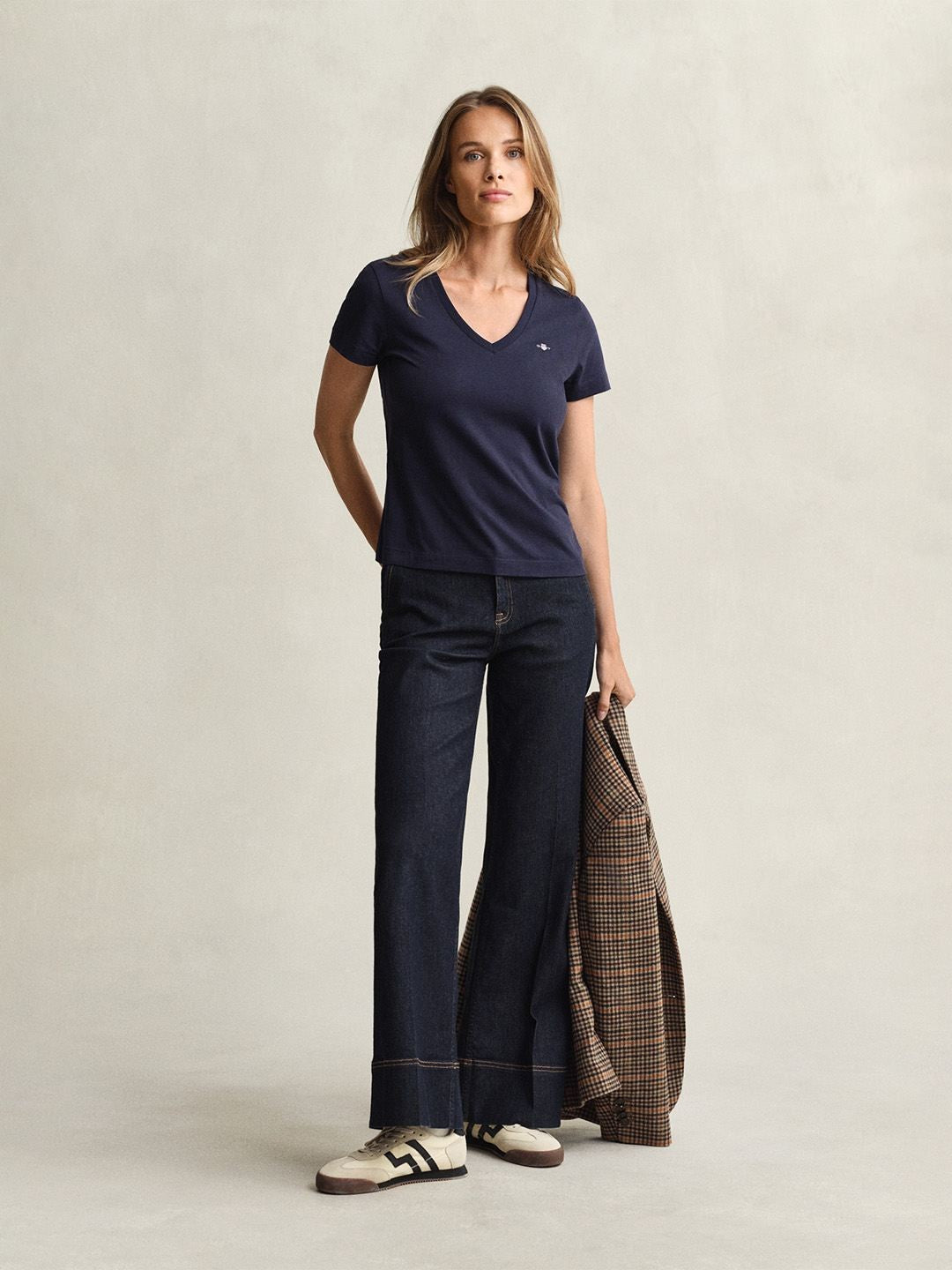 Gant Women Navy Blue Solid Regular Fit Pure Cotton T-Shirt