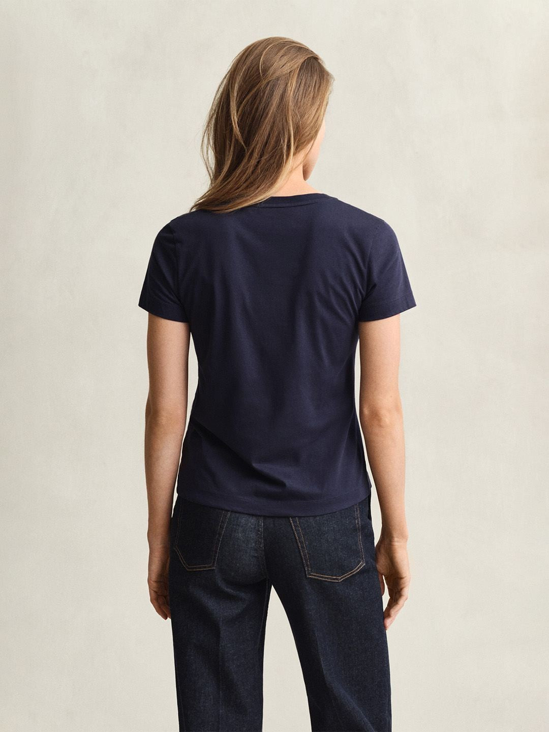Gant Women Navy Blue Solid Regular Fit Pure Cotton T-Shirt