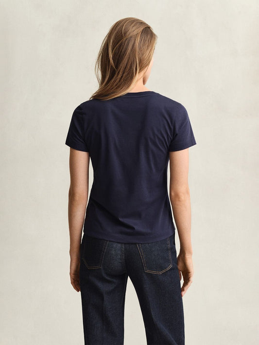 Gant Women Navy Blue Solid Regular Fit Pure Cotton T-Shirt