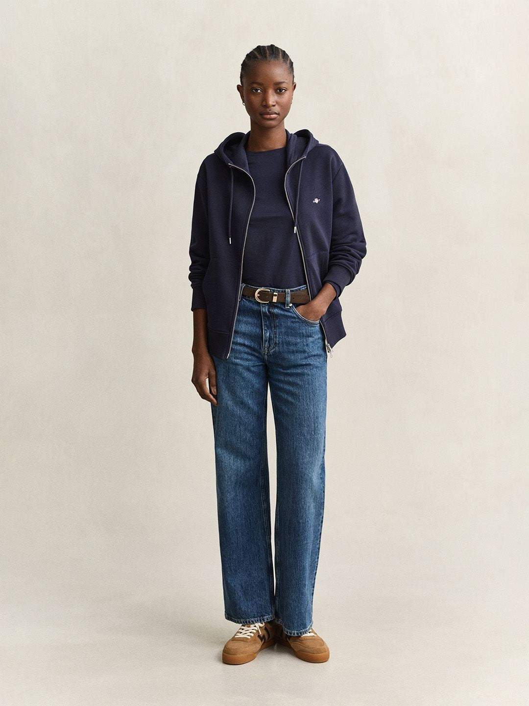 Gant Women Navy Blue Solid Relaxed Fit Sweatshirt