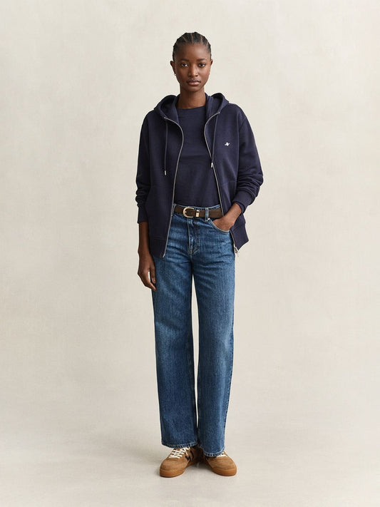Gant Women Navy Blue Solid Relaxed Fit Sweatshirt