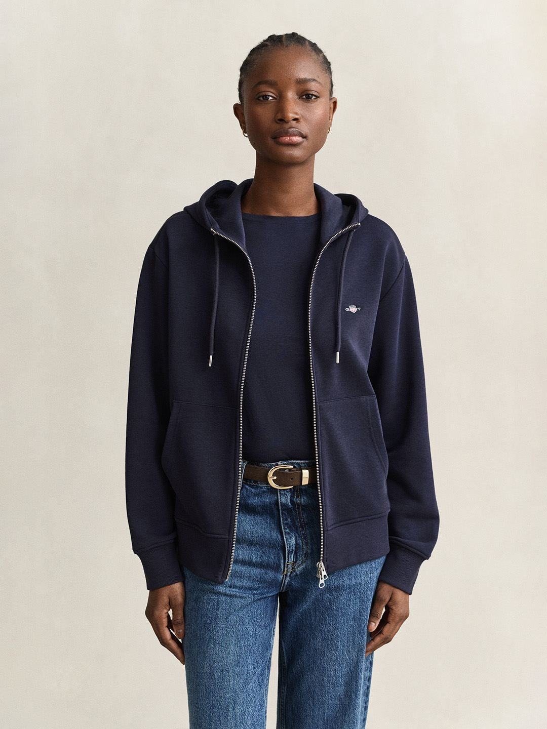Gant Women Navy Blue Solid Relaxed Fit Sweatshirt