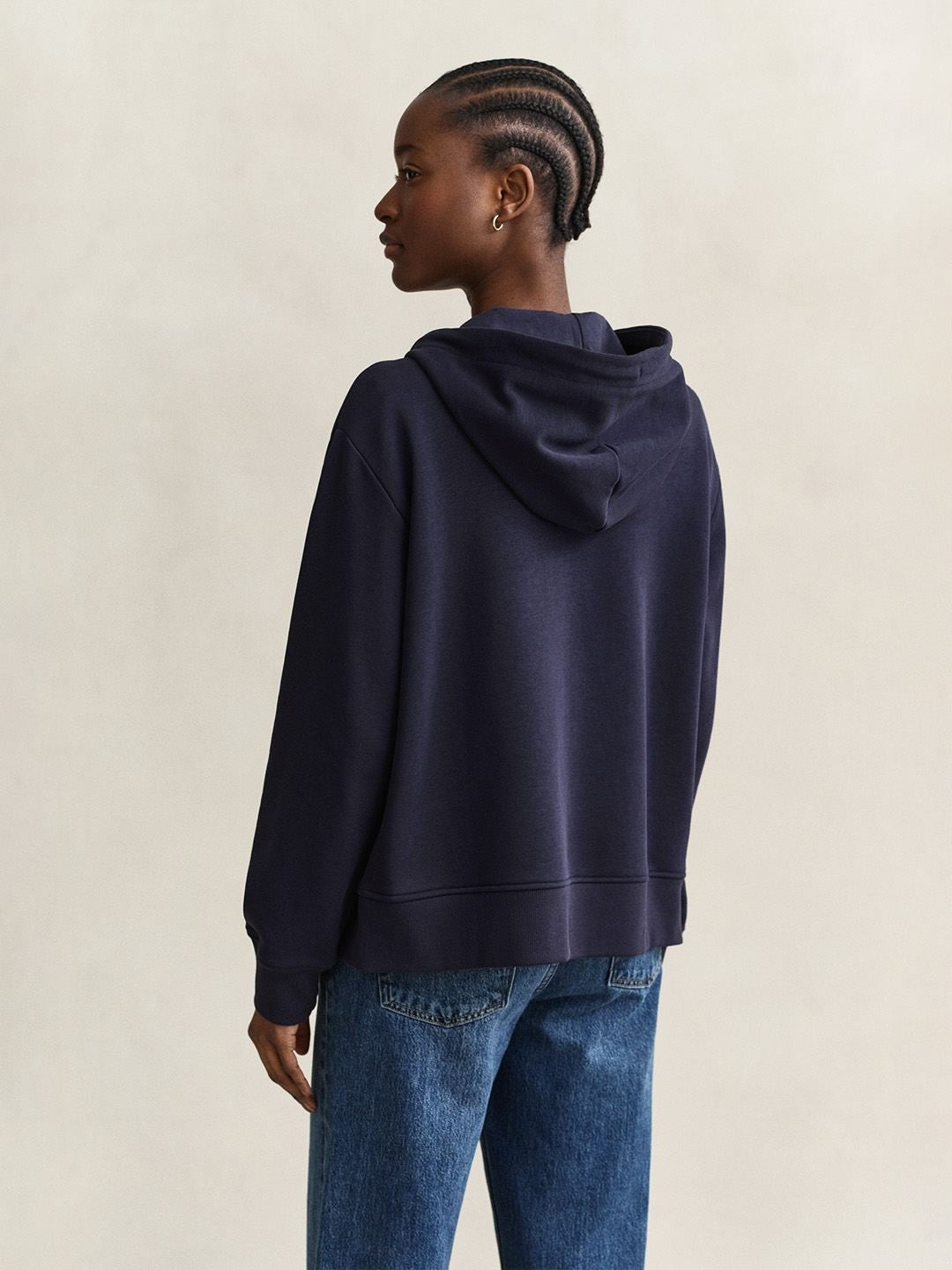 Gant Women Navy Blue Solid Relaxed Fit Sweatshirt