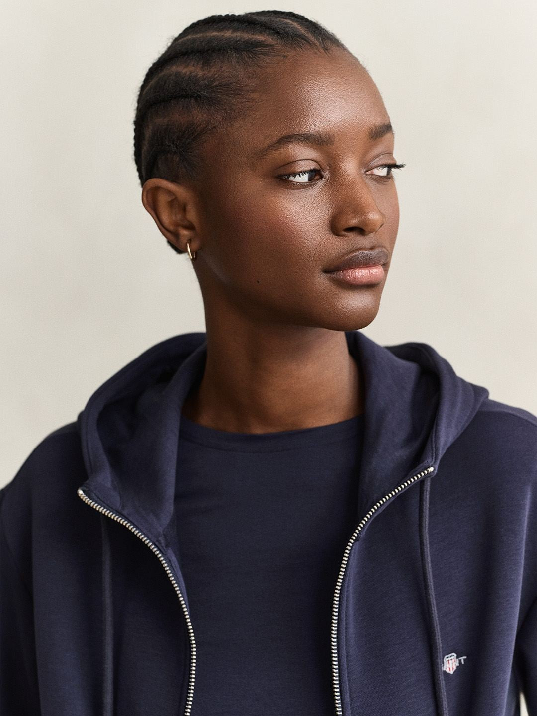 Gant Women Navy Blue Solid Relaxed Fit Sweatshirt
