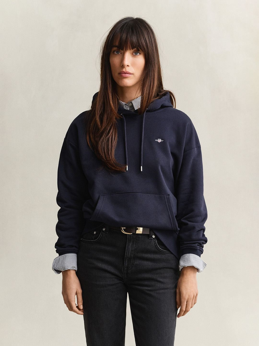 Gant Women Navy Blue Solid Relaxed Fit Sweatshirt