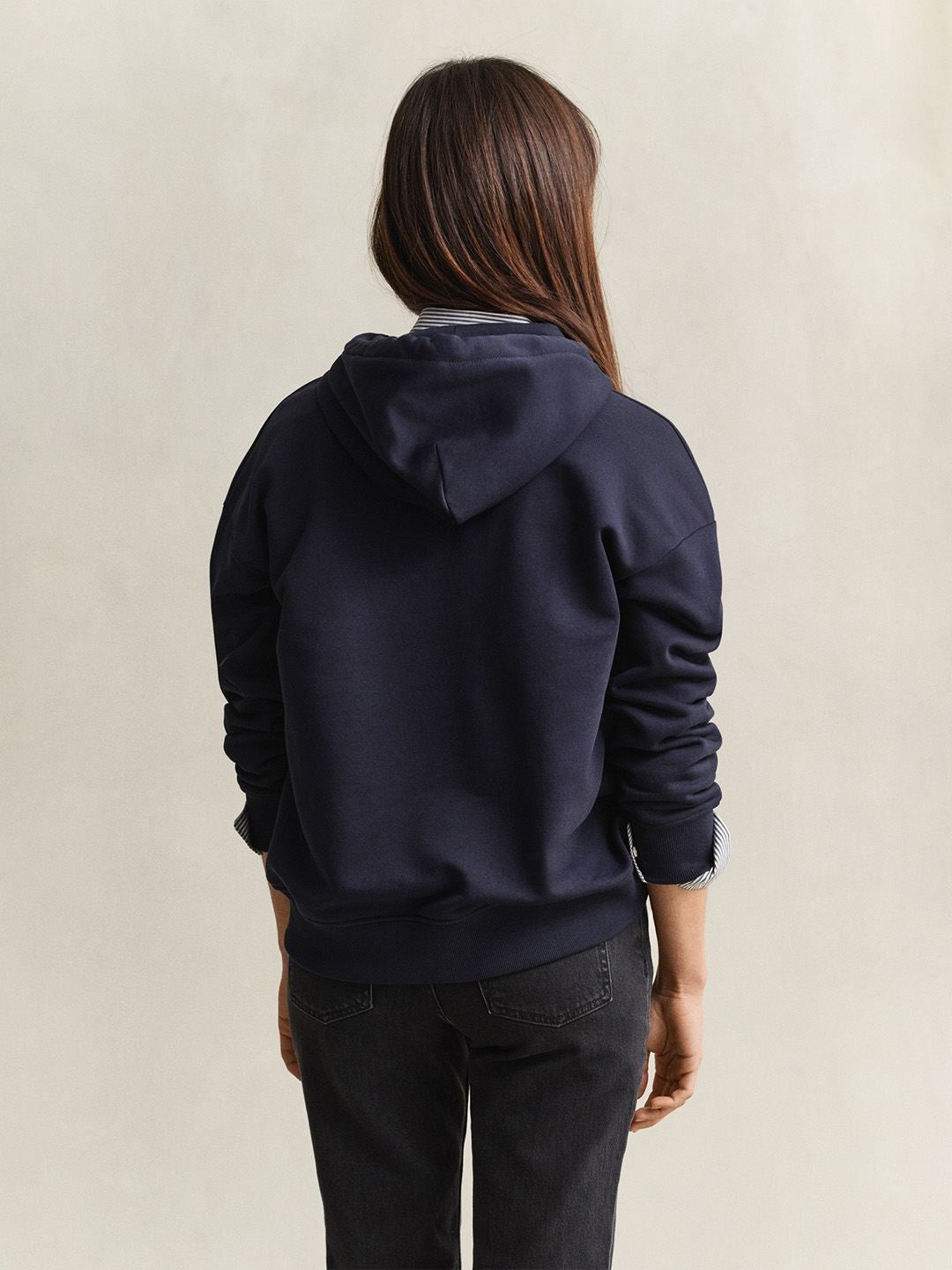 Gant Women Navy Blue Solid Relaxed Fit Sweatshirt