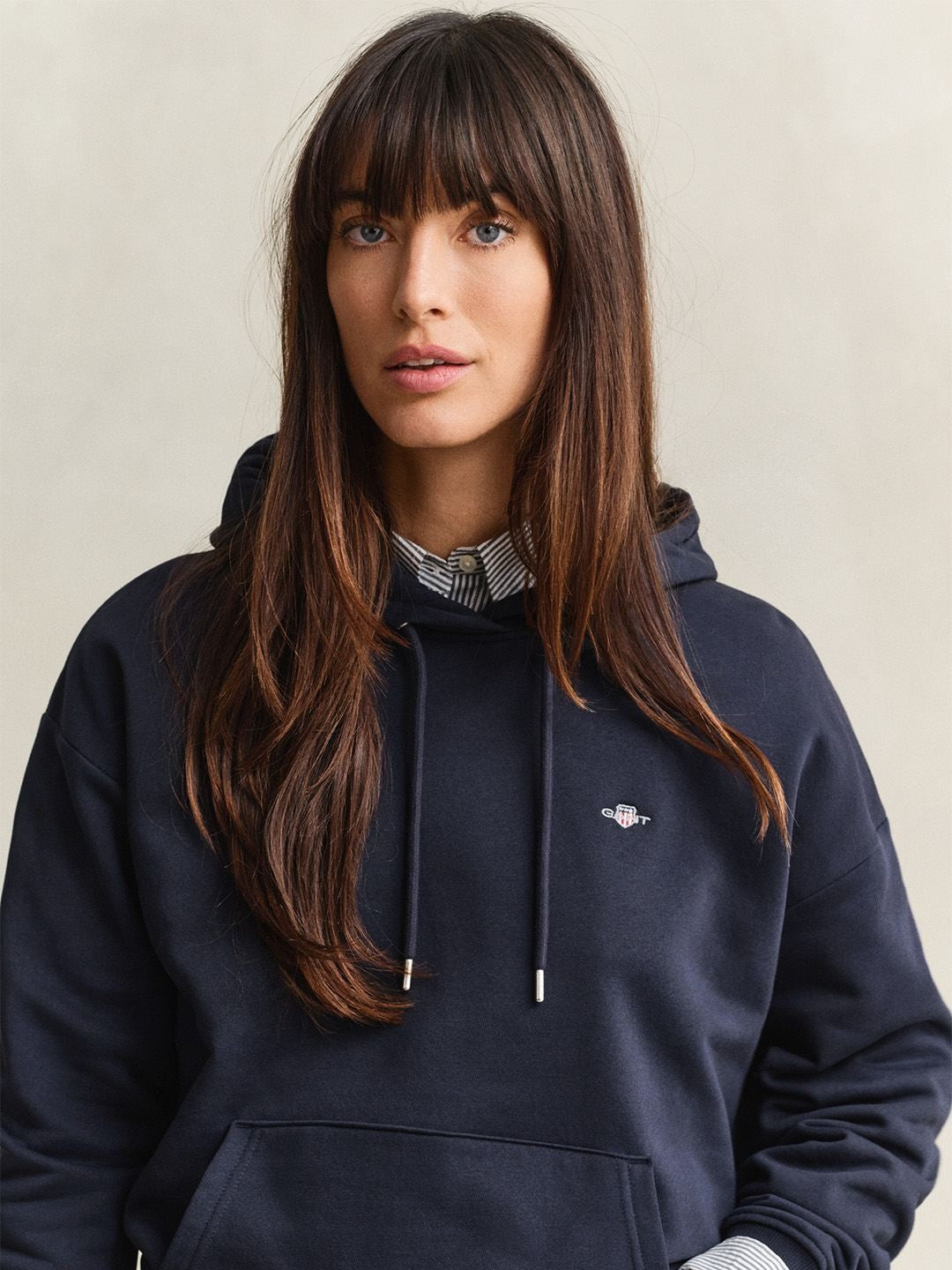 Gant Women Navy Blue Solid Relaxed Fit Sweatshirt
