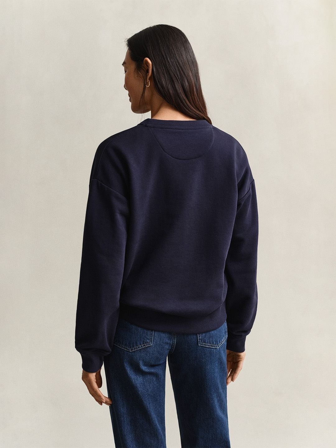 Gant Women Navy Blue Solid Relaxed Fit Sweatshirt