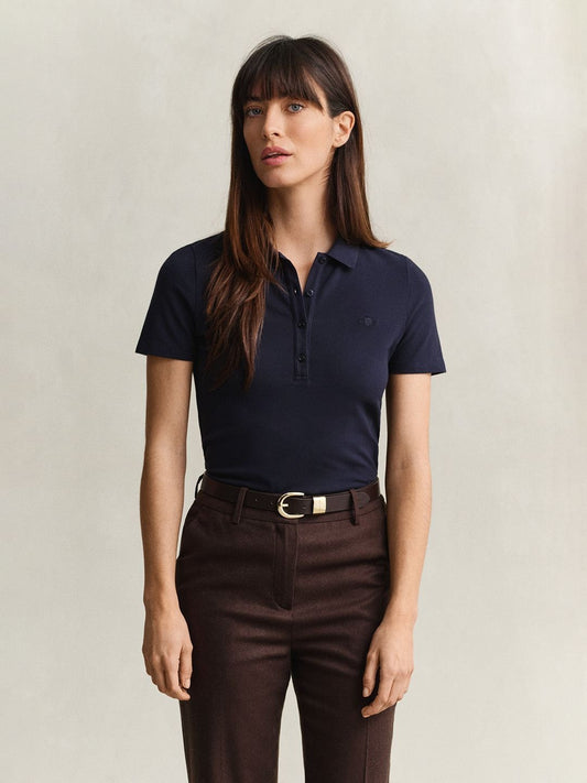 Gant Women Navy Blue Solid Slim Fit Polo T-Shirt