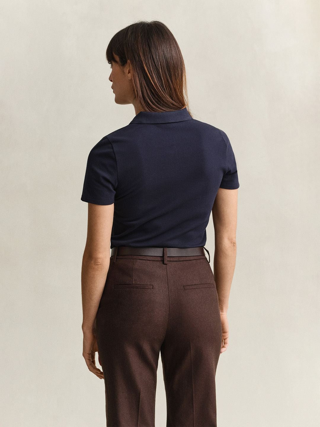 Gant Women Navy Blue Solid Slim Fit Polo T-Shirt