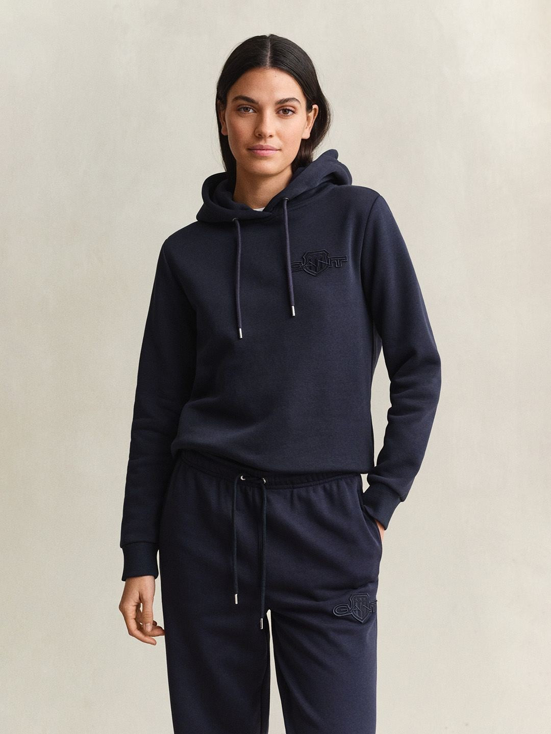 Gant Women Navy Blue Solid Regular Fit Sweatshirt