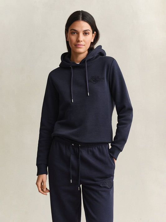 Gant Women Navy Blue Solid Regular Fit Sweatshirt