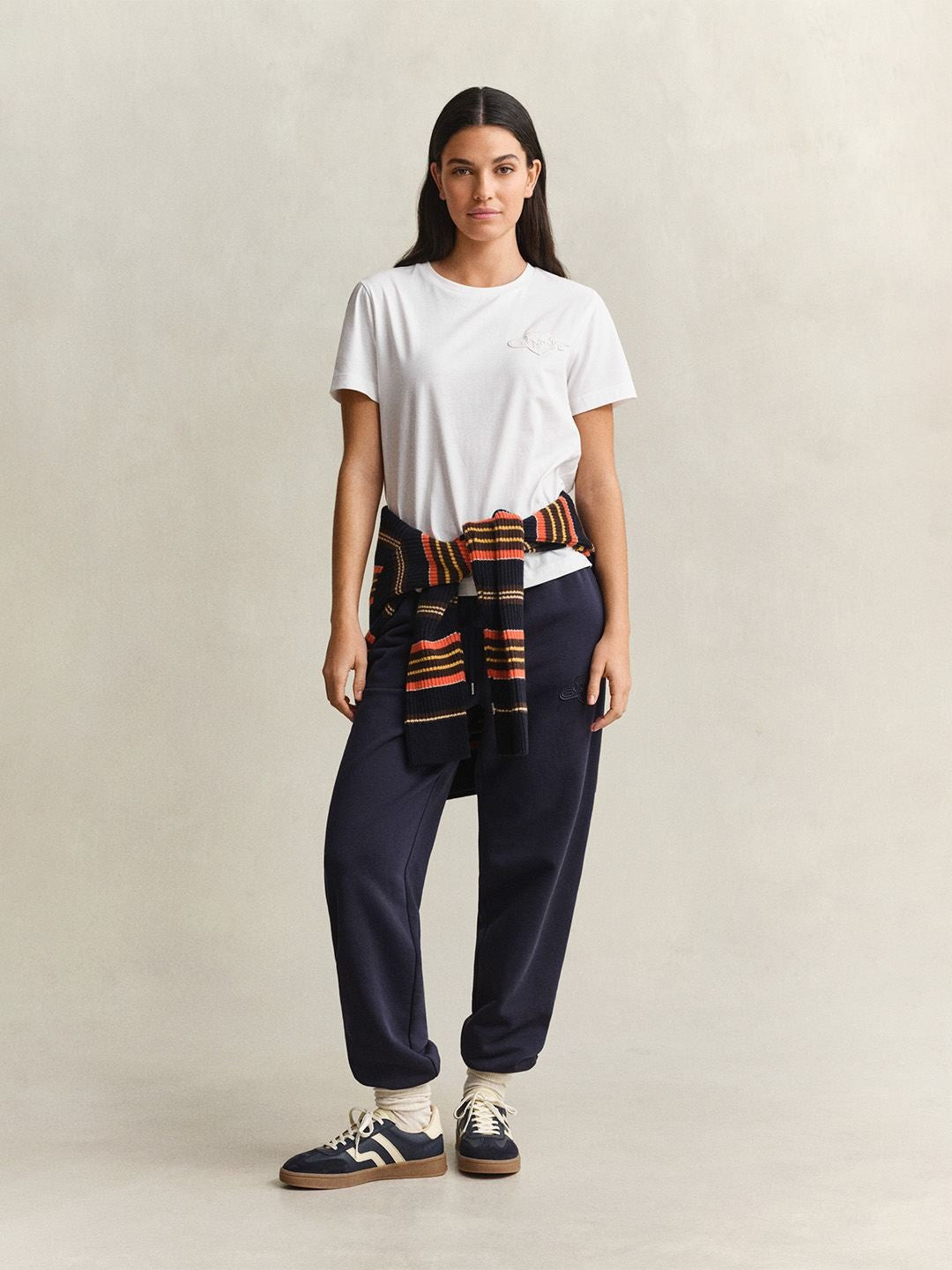Gant Women White Solid Regular Fit Pure Cotton T-Shirt