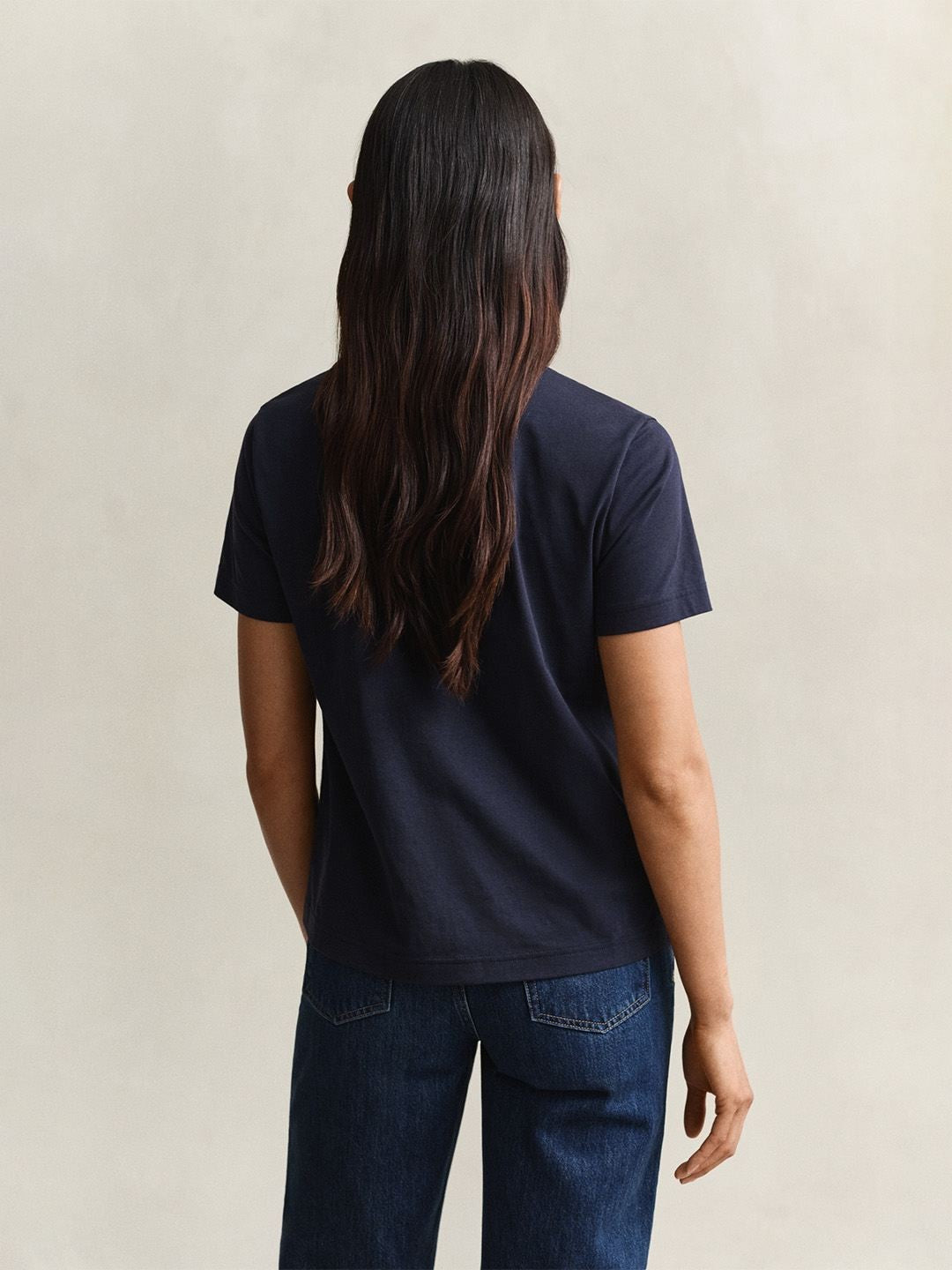 Gant Women Navy Blue Solid Regular Fit Pure Cotton T-Shirt