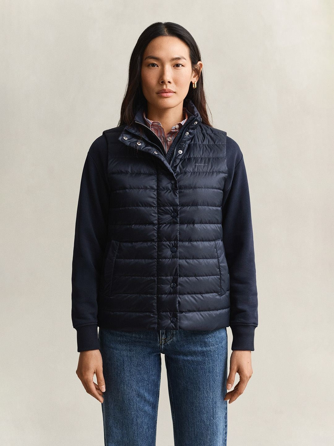 Gant Women Navy Blue Quilted Regular Fit Puffer Jacket