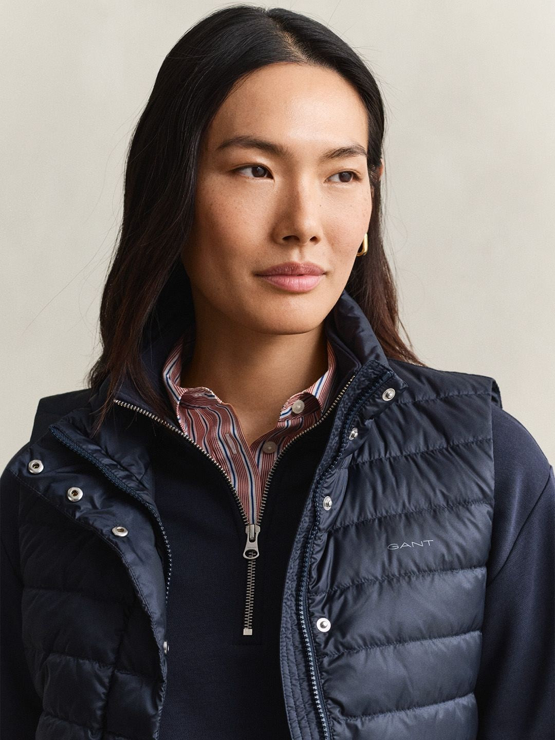 Gant Women Navy Blue Quilted Regular Fit Puffer Jacket