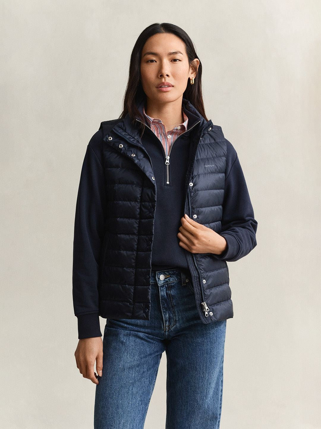 Gant Women Navy Blue Quilted Regular Fit Puffer Jacket